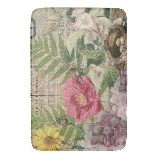 Vogelnest bloementuin Bloemvlinderkunst Badmat (Voorkant Verticaal)