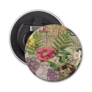 Vogelnest bloementuin Bloemvlinderkunst Button Flesopener