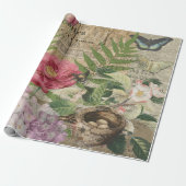 Vogelnest bloementuin Bloemvlinderkunst Cadeaupapier (Uitgerold)