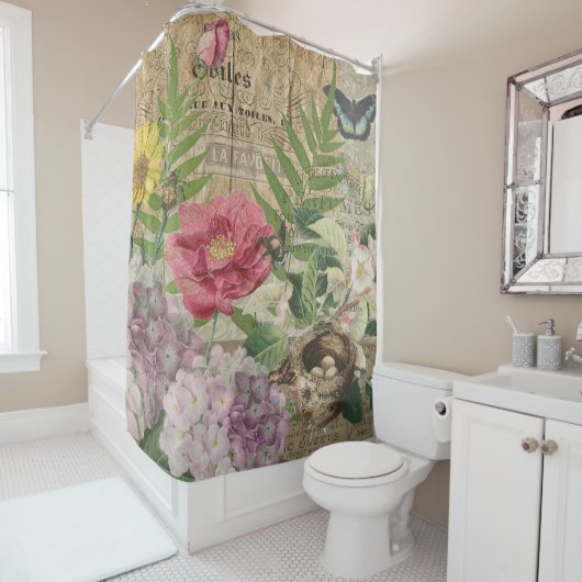 Vogelnest bloementuin Bloemvlinderkunst Douchegordijn (In situ)