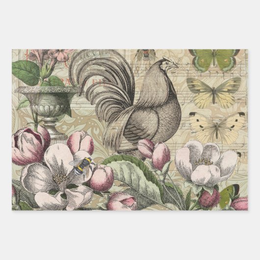 Vogelnest bloementuin Bloemvlinderkunst Inpakpapier Vel (Voorkant 3)