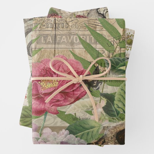 Vogelnest bloementuin Bloemvlinderkunst Inpakpapier Vel (In situ)