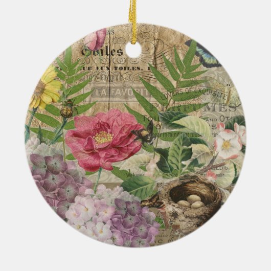 Vogelnest bloementuin Bloemvlinderkunst Keramisch Ornament (Achterkant)