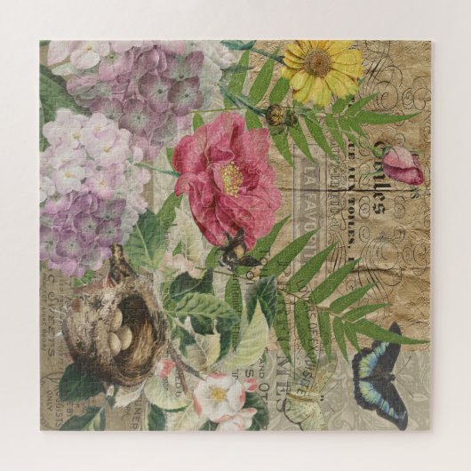 Vogelnest bloementuin Bloemvlinderkunst Legpuzzel (Horizontaal)