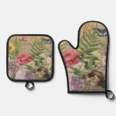 Vogelnest bloementuin Bloemvlinderkunst Ovenwant & Pannenlap Set (Voorkant)