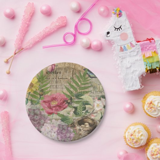 Vogelnest bloementuin Bloemvlinderkunst Papieren Bordje (Feest)