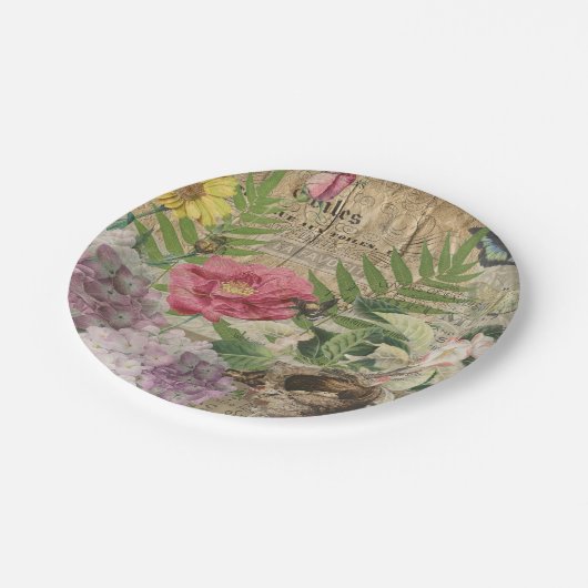 Vogelnest bloementuin Bloemvlinderkunst Papieren Bordje (Gekanteld)