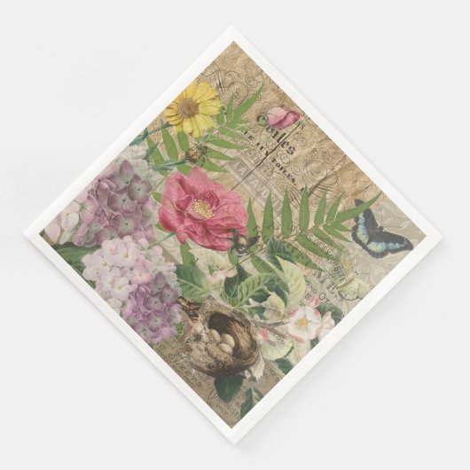 Vogelnest bloementuin Bloemvlinderkunst Servet (Hoek)