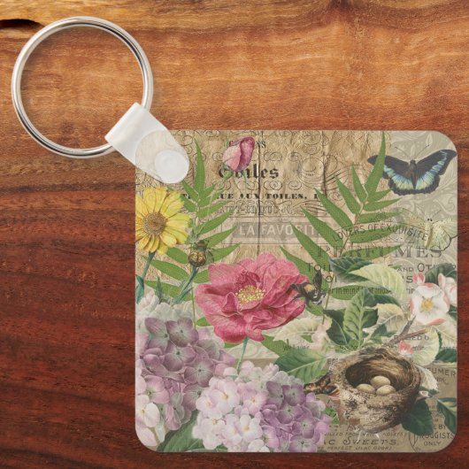 Vogelnest bloementuin Bloemvlinderkunst Sleutelhanger (Voorkant)