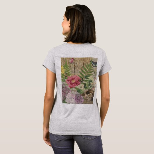 Vogelnest bloementuin Bloemvlinderkunst T-shirt (Achterkant volledig)