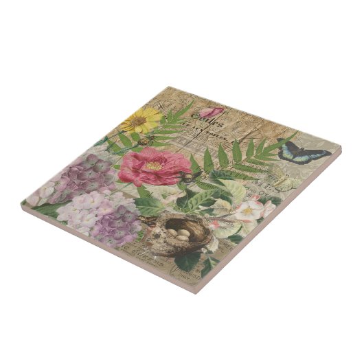 Vogelnest bloementuin Bloemvlinderkunst Tegeltje (Zijkant)