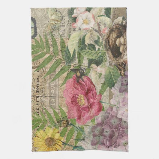 Vogelnest bloementuin Bloemvlinderkunst Theedoek (Verticaal)