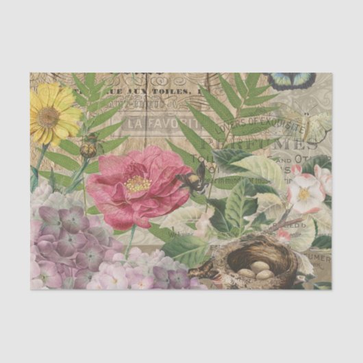 Vogelnest bloementuin Bloemvlinderkunst Tissuepapier (Voorkant)