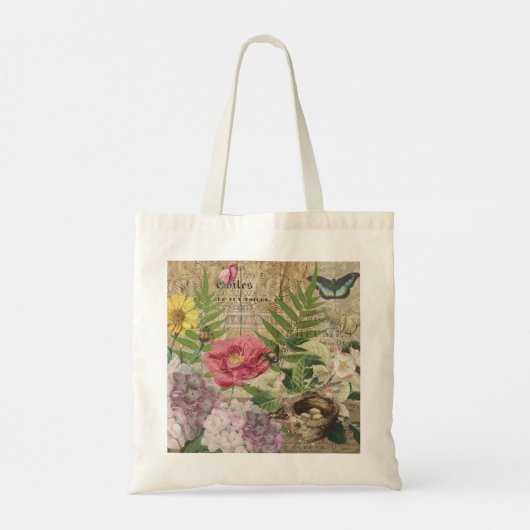 Vogelnest bloementuin Bloemvlinderkunst Tote Bag (Achterkant)