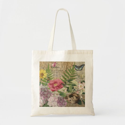 Vogelnest bloementuin Bloemvlinderkunst Tote Bag (Voorkant)