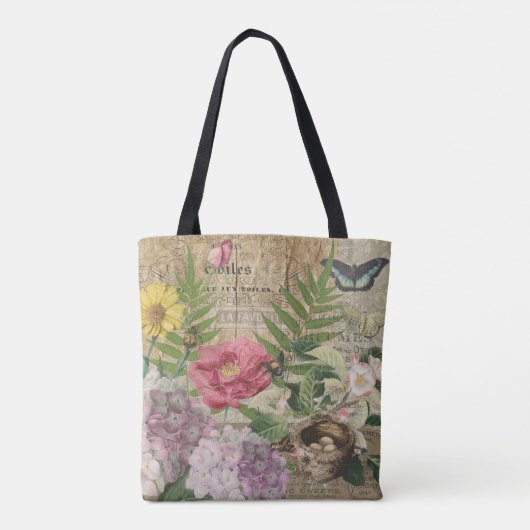 Vogelnest bloementuin Bloemvlinderkunst Tote Bag (Achterkant)
