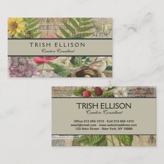 Vogelnest bloementuin Bloemvlinderkunst Visitekaartje (Voorkant / Achterkant)