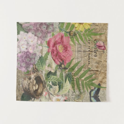 Vogelnest bloementuin Bloemvlinderkunst Wandkleed (Voorkant (horizontaal))