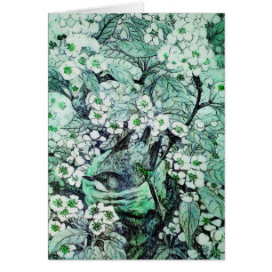 VOGELNEST, BOMEN MET GROENE WITTE SPRINGSTROMEN