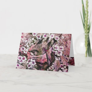 VOGELNEST, BOMEN MET RODE WITTE PINKSTROMEN FEESTDAGEN KAART