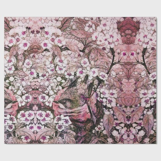 VOGELNEST, BOMEN MET WITTE PINKSTROMEN CADEAUPAPIER (Vlak)