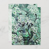 VOGELNEST, BOOM MET GROENE WITTE LENTE BLOEMEN AANKONDIGINGSKAART (Voorkant / Achterkant)