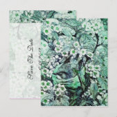 VOGELNEST, BOOM MET GROENE WITTE LENTEBLOEMEN AANKONDIGINGSKAART (Voorkant / Achterkant)