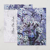 VOGELNEST, BOOM MET WITTE BLAUWE LENTE BLOEMEN AANKONDIGINGSKAART (Voorkant / Achterkant)