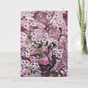 VOGELNEST, BOOM MET WITTE RODE ROZE LENTE BLOEMEN FEESTDAGEN KAART