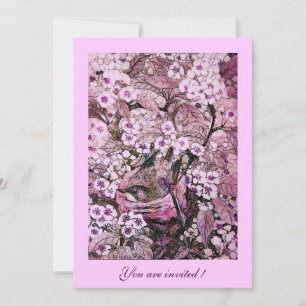 VOGELNEST, BOOM MET WITTE RODE ROZE LENTE BLOEMEN KAART