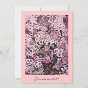 VOGELNEST, BOOM MET WITTE RODE ROZE LENTE BLOEMEN KAART