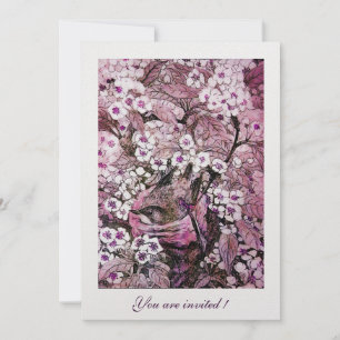 VOGELNEST, BOOM MET WITTE RODE ROZE LENTE BLOEMEN KAART