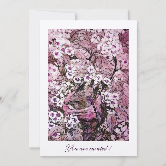 VOGELNEST, BOOM MET WITTE RODE ROZE LENTE BLOEMEN KAART (Voorkant)