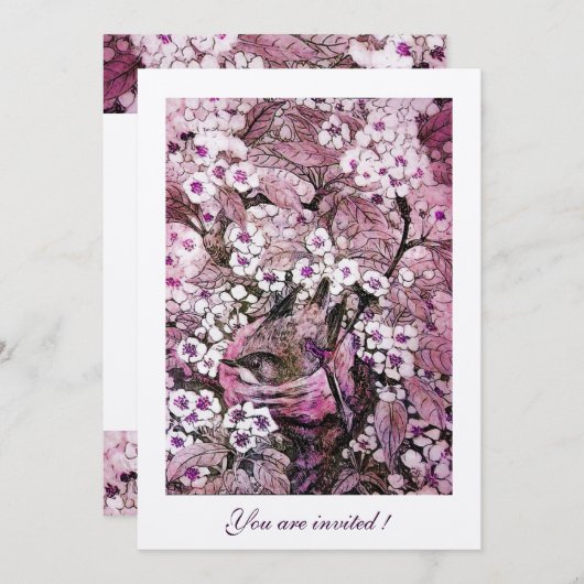 VOGELNEST, BOOM MET WITTE RODE ROZE LENTE BLOEMEN KAART (Voorkant / Achterkant)