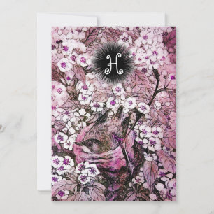 VOGELNEST, BOOM WIT ROZE LENTE BLOEMEN MONOGRAM AANKONDIGING