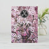 VOGELNEST, BOOM WIT ROZE LENTE BLOEMEN MONOGRAM AANKONDIGING (Staand voorkant)