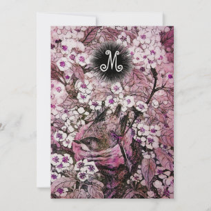 VOGELNEST, BOOM WIT ROZE LENTE BLOEMEN MONOGRAM AANKONDIGING