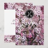 VOGELNEST, BOOM WITTE ROZE LENTE BLOEMEN MONOGRAM AANKONDIGING (Voorkant / Achterkant)