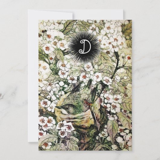 VOGELNEST, BROWN WHITE SPRING FLOWERS MONOGRAM AANKONDIGING (Voorkant)