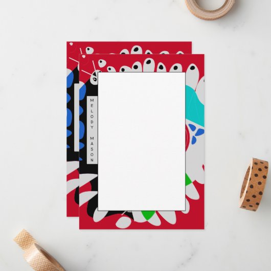 Vogelnest - Crimson Red Grey Aangepaste naam Notitiekaartje (Voorkant / Achterkant in situ)