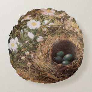 Vogelnest en Hondsrozen door John William Hill Rond Kussen