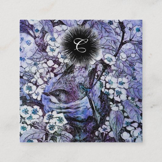 VOGELNEST EN SPRINGSTROMEN Monogram Blauw Wit Vierkante Visitekaartje (Achterkant)