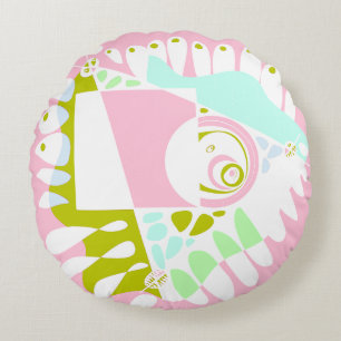 Vogelnest - Flamingo Roze Wit Rond Kussen