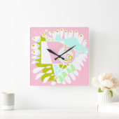 Vogelnest - Flamingo Roze Wit Vierkante Klok (Huis)