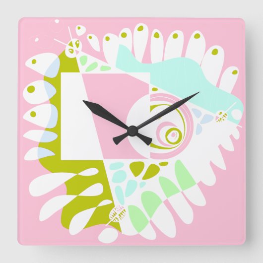 Vogelnest - Flamingo Roze Wit Vierkante Klok (Voorkant)