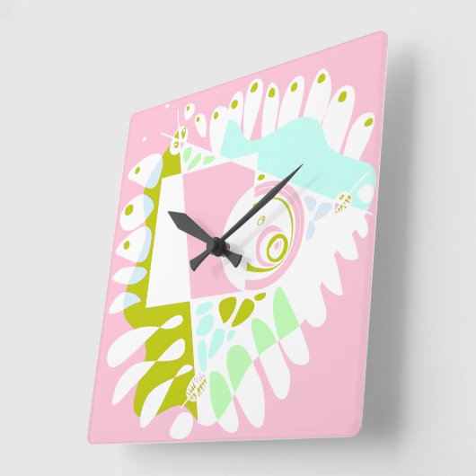 Vogelnest - Flamingo Roze Wit Vierkante Klok (Hoek)