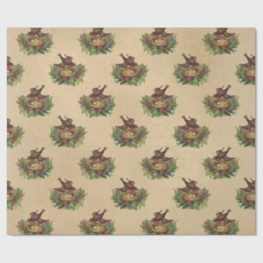  vogelnest holly bekerst cadeaupapier (Vlak)