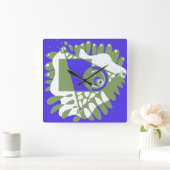 Vogelnest - Indigo Green Vierkante Klok (Huis)