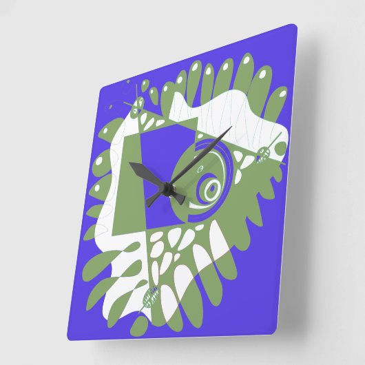 Vogelnest - Indigo Green Vierkante Klok (Hoek)