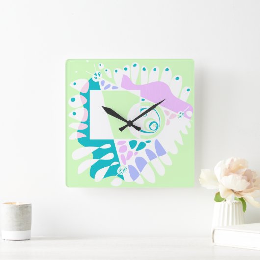 Vogelnest - Mint White Vierkante Klok (Huis)